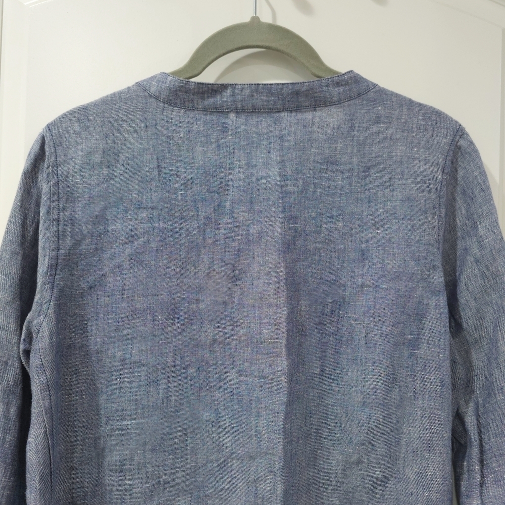 TAHARI 100 LINEN Blue Linen Tunic Dress, Henley 4 Button Placket, Pockets, XS - Picture 13 of 16